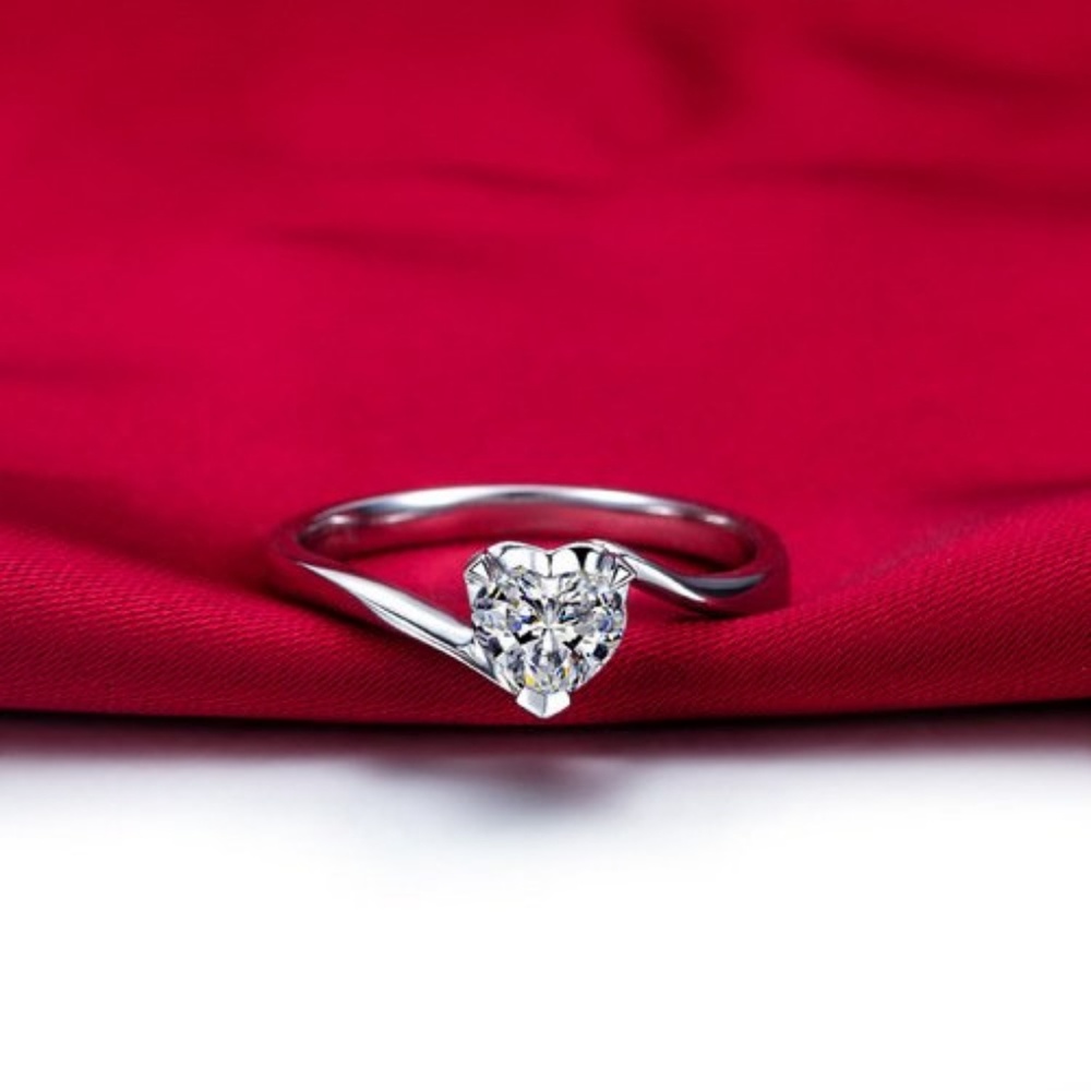 Heart‎ Shaped CZ Bypass Solitaire Ring Silver Tone